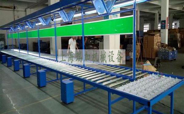 滾筒生產(chǎn)線(xiàn) 也叫 滾筒式流水線(xiàn) ，廣泛應(yīng)用于各行業(yè)的成品包裝箱、周轉(zhuǎn)箱的輸送。滾筒流水線(xiàn)主要組成為：機(jī)身、滾筒、驅(qū)